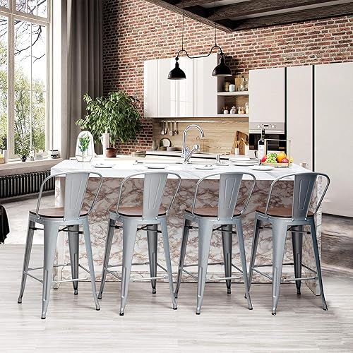 Miniatura 2 de Yongchuang Taburetes de bar de metal de 30 pulgadas, juego de 4 sillas de altura de mostrador de respaldo alto, taburetes de cocina, taburetes de