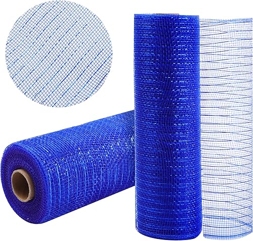 2 rollos de cinta de malla decorativa azul rey de 10 pulgadas x 30 pies, rollos de malla de poliéster metálico para decoración de vacaciones,