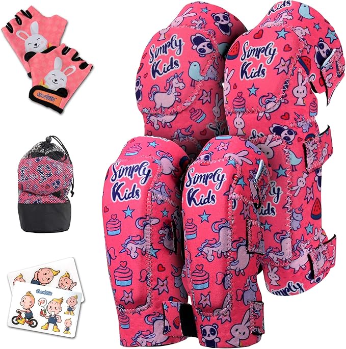 Simply Kids Soft Kids Knee and Elbow Pads with Bike Gloves,Toddler Protective Gear
