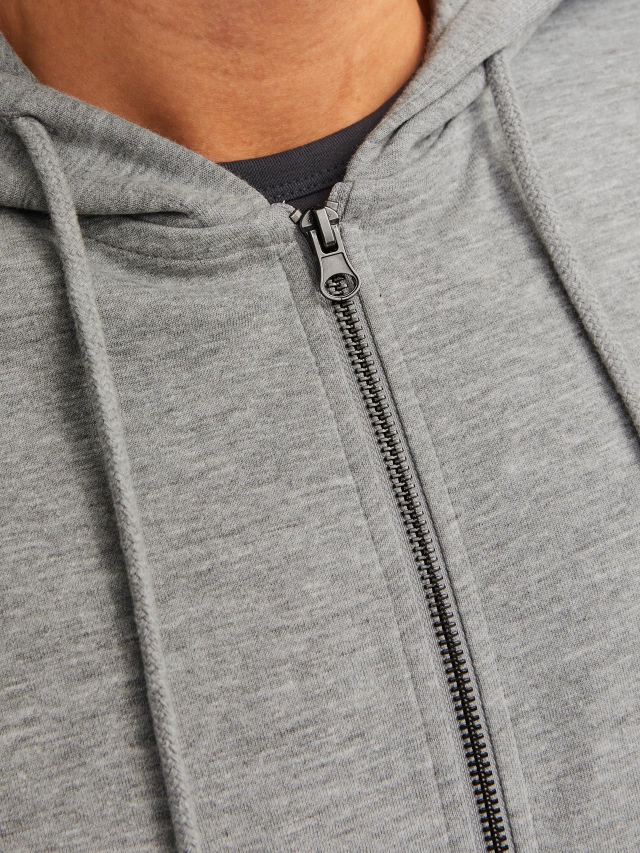 Jack & Jones Felpa da Uomo, con Cappuccio e Cerniera, in Stile Basic, Grigio Melange, XS