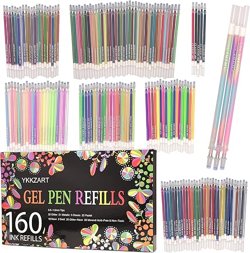 Paquete de 160 repuestos para bolígrafos de gel, con purpurina metálica pastel fluorescente neón Morandi para niños y adultos, libros de colorear,