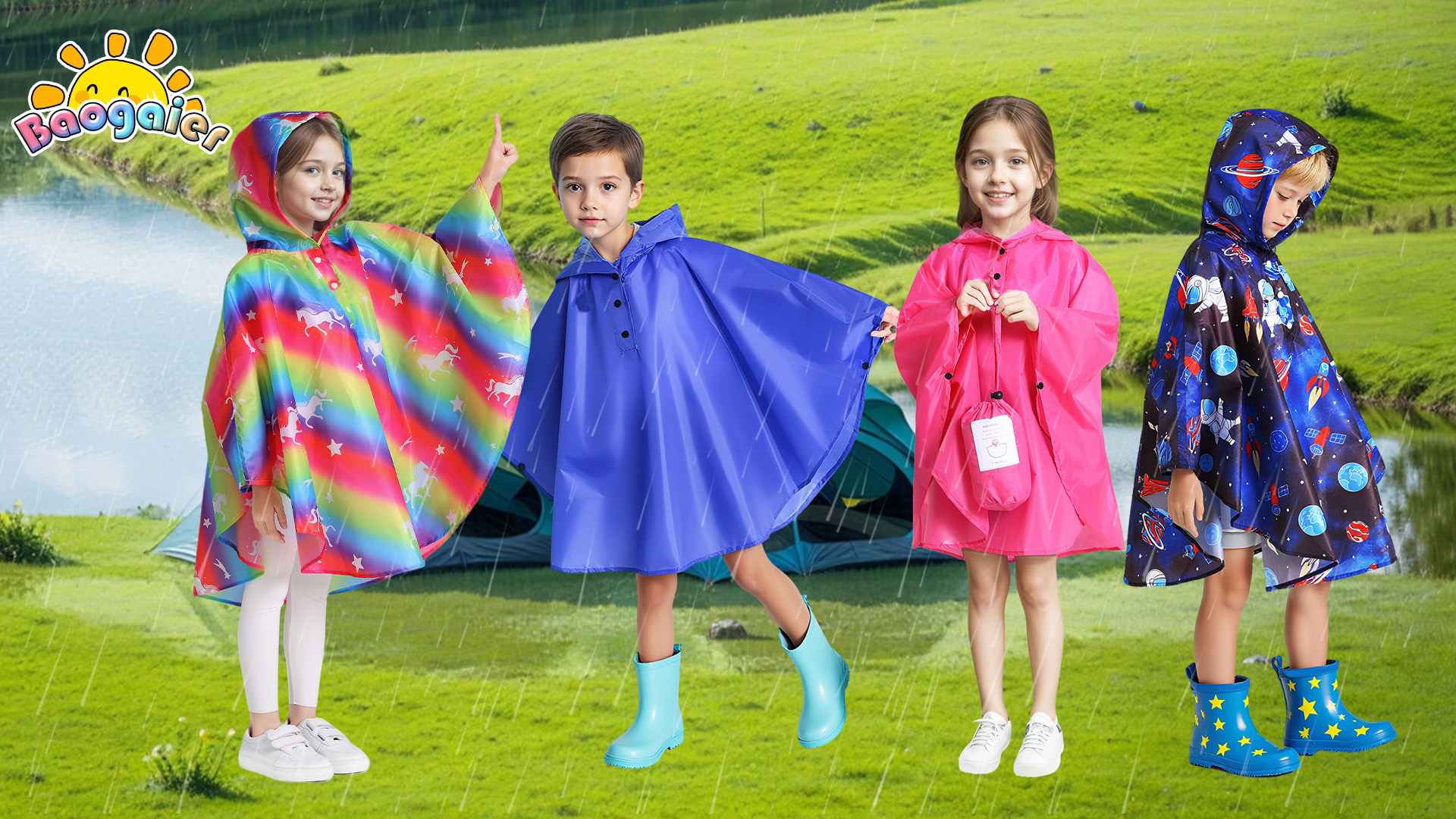 Poncho Impermeabile Riutilizzabile Per Bambini Con Spazio Zaino - Blu, 4-5 Anni - Mac Pac Per Scuola E Avventure