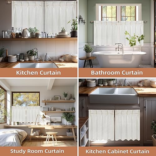 Miniatura 6 de DriftAway Cortinas plisadas para cocina, cortinas cortas con textura de lino para ventana pequeña, baño, lavandería, 2 paneles, cortinas rústicas