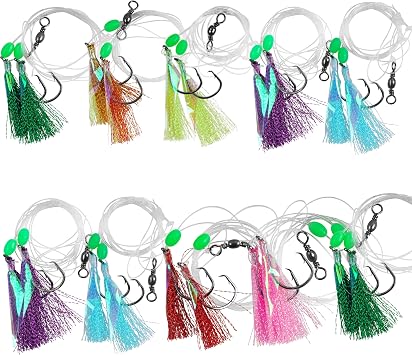 Fishing Bait Rig Saltwater Flounder Rigs with Mono Leader Swivel Fish Skin for Flounder Sea Bass Halibut Black Pompano 5/10packs
