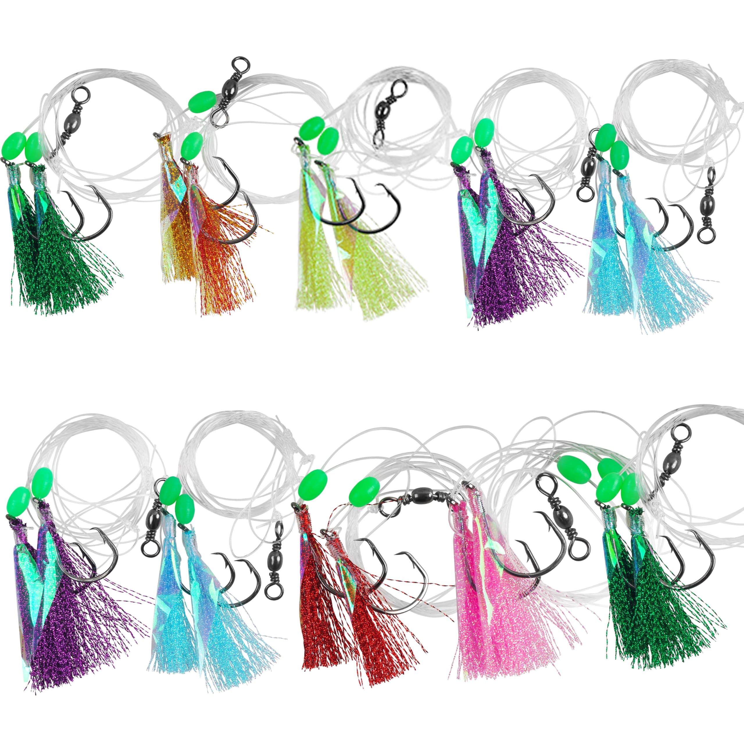 FUSIGO Fishing Bait Rig Saltwater Flounder Rigs with Mono Leader Swivel Fish Skin for Flounder Sea Bass Halibut Black Pompano 5/10packs