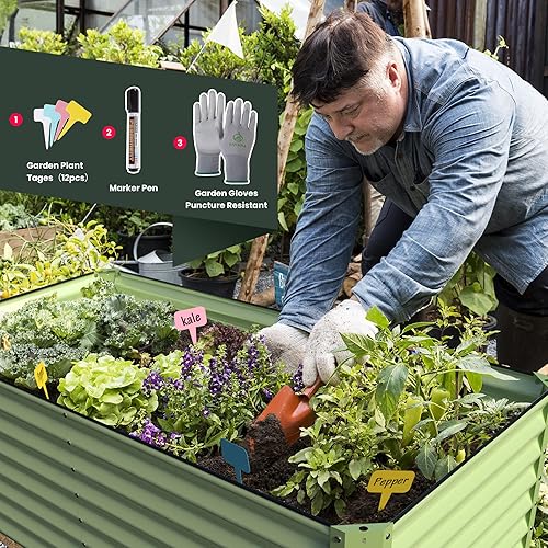 Miniatura 6 de Caja de jardín elevada galvanizada para exteriores, camas de jardín elevadas de 17 pulgadas de alto, macetas de jardín al aire libre, cajas de Gris