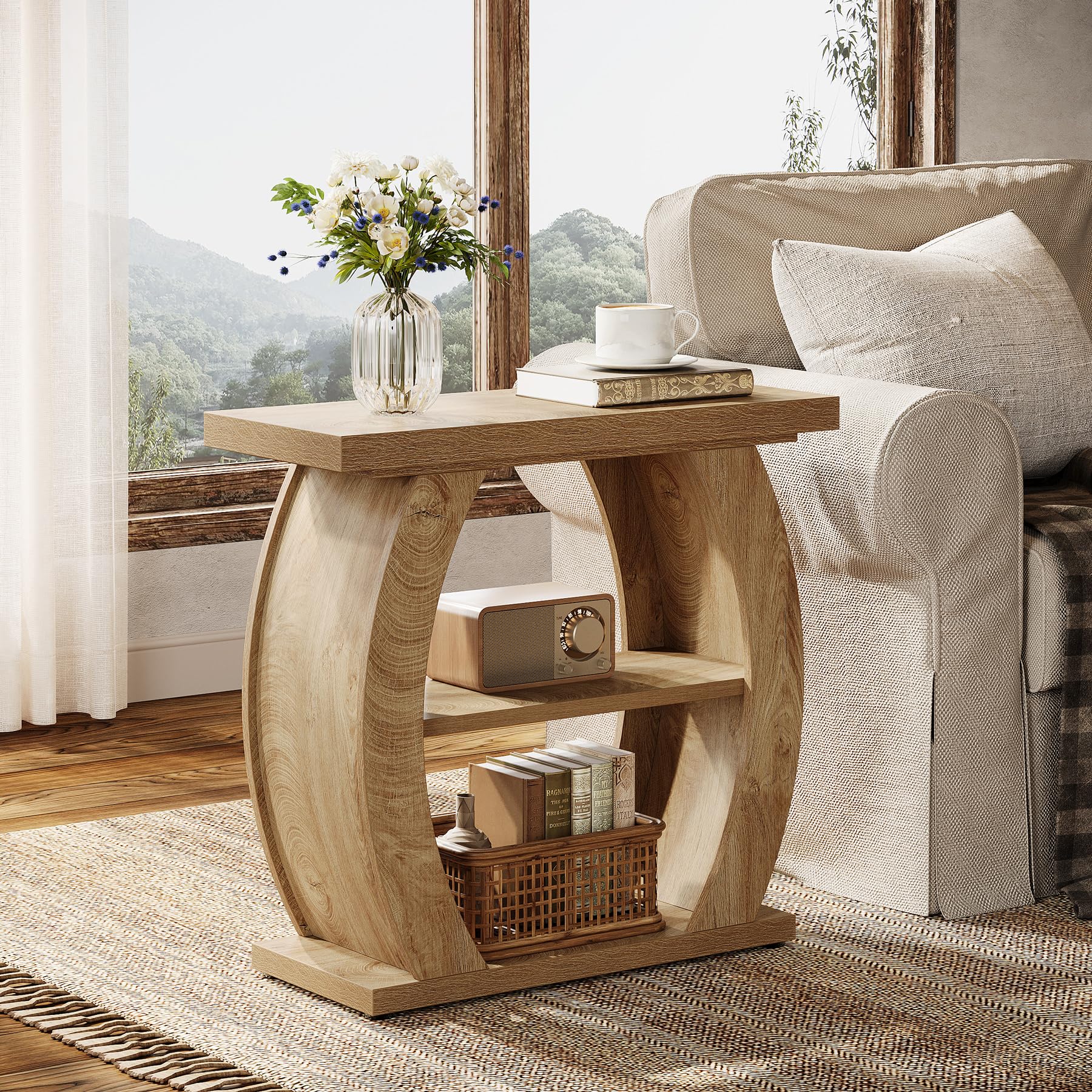 Tribesigns 3-Tier End Table for Living Room, Narrow Bedside Table with Storage, Farmhouse Wood Sofa Side Table and Nightstand for Small Spaces, Bedroom, Natural, Easy Assembly (1)