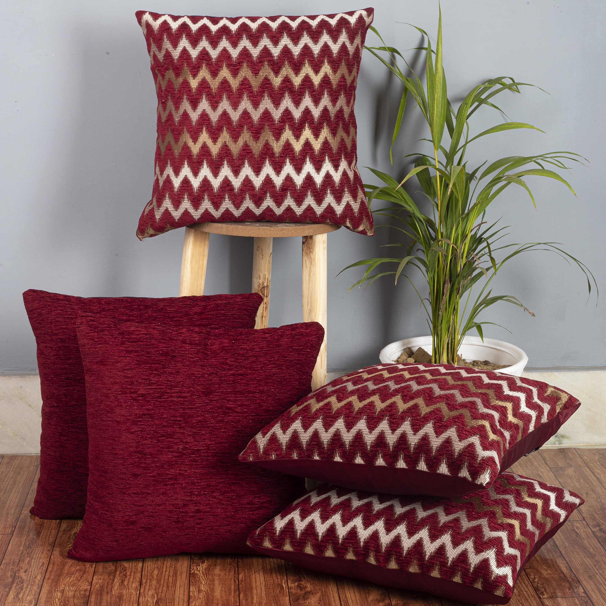 Cazimo Jacquard Decorative Chevron/Zig-Zag Design Soft Cushion Covers for Bed, Couch and Sofa, Ideal for Living Room and Bedroom, Standard Size - 16 * 16 inches/40 * 40 cms, Set of 5, (Maroon) (B08PYZJSK5) Amazon Price History, Amazon Price Tracker