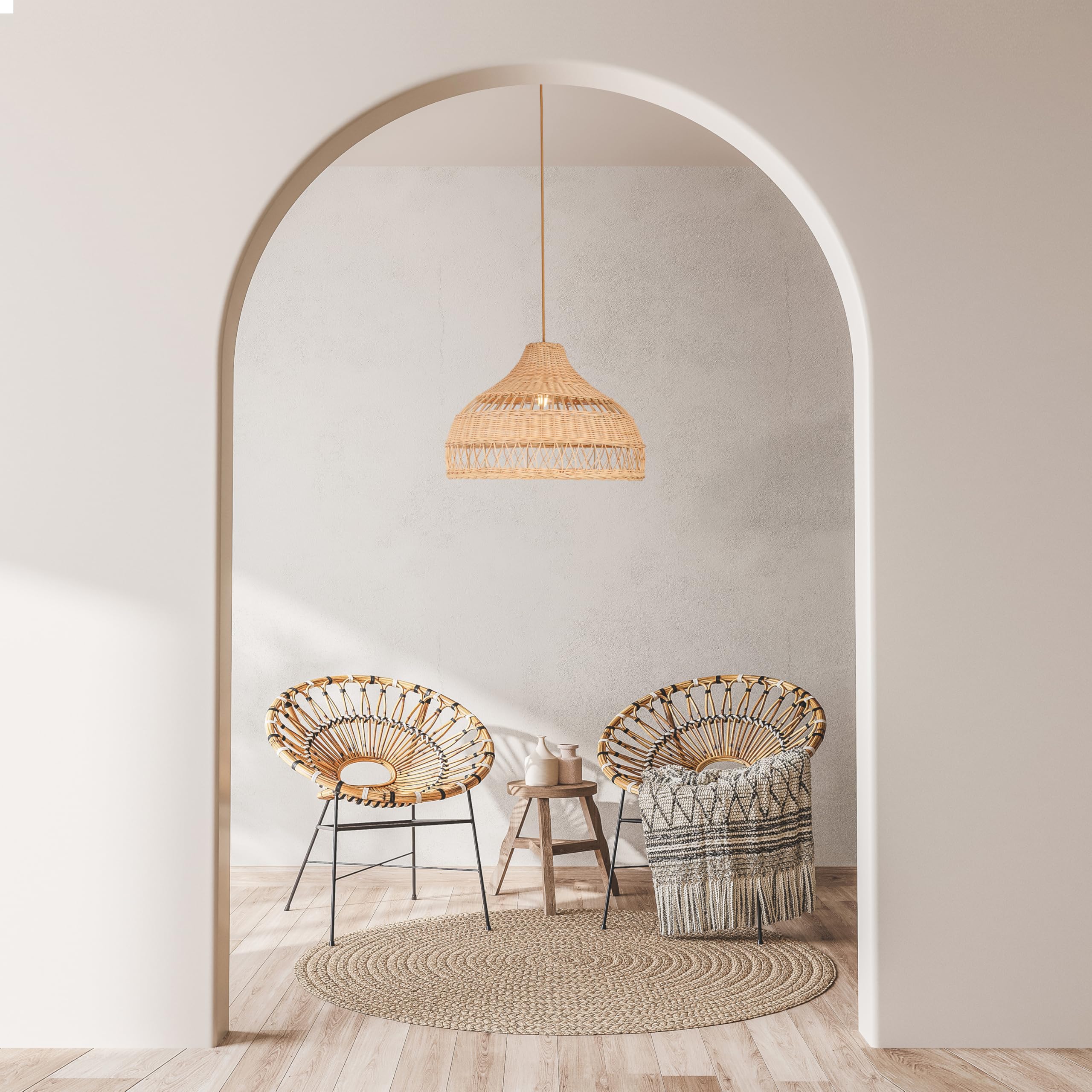 Sulion - Lámpara de Techo BOHO Fibras Naturales | Luz E27 Regulable | Diseño Bohemio y Acogedor | Ratán Artesanal | Iluminación Decorativa para Salón y Dormitorio