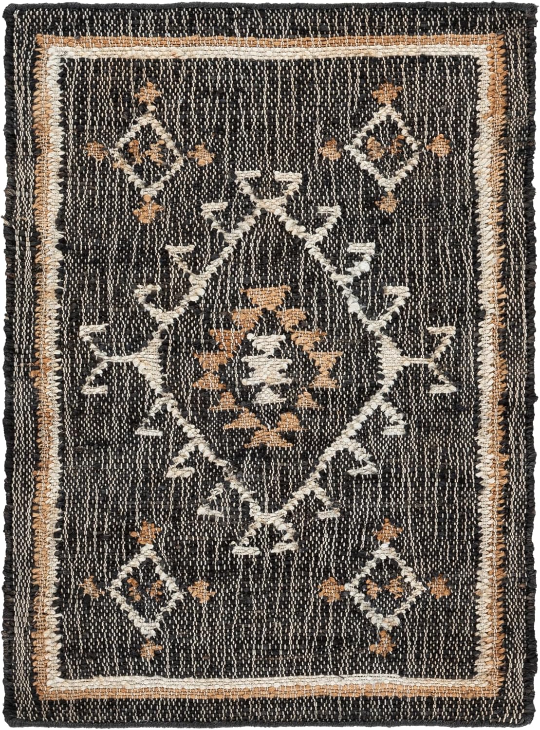 SAFAVIEH Kilim Collection Accent Rug - 2' x 3', Black & Ivory, Handmade Flat Weave Jute, Ideal for High Traffic Areas in Entryway, Living Room, Bedroom (KLM762Z)
