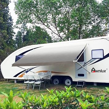 Awnlux RV Awning Fabric Replacement Heavy Duty Vinyl(10' (Fabric 9'2),Gray Ombre White)