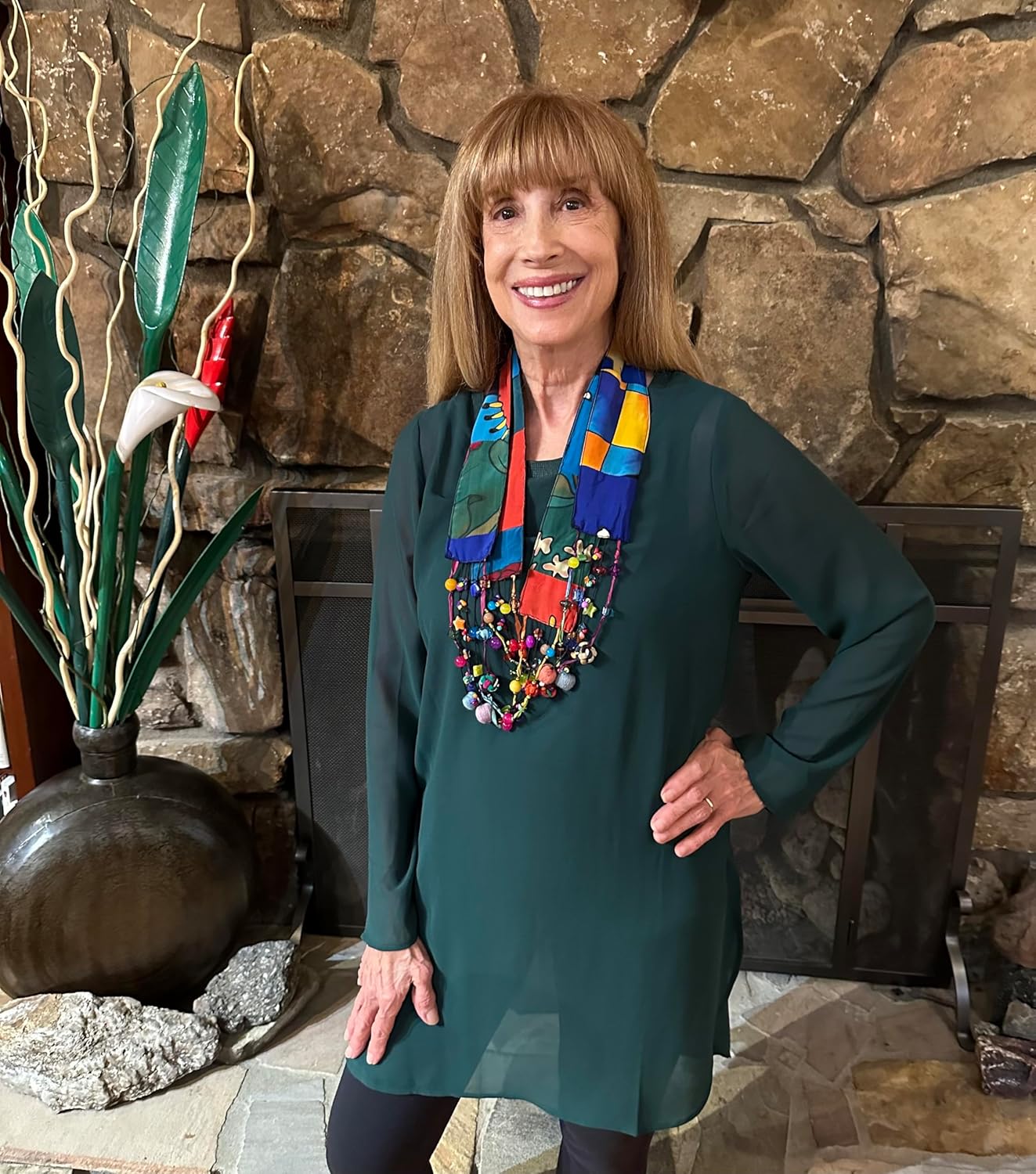 Women's Reversible Handmade Scarf Necklace, Infinity Style, Hand Painted Silk with Non Precious Bead Accents - LRW DESIGNS