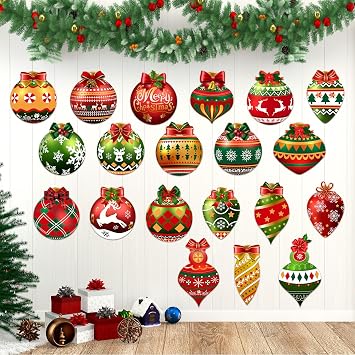 TaoBary 60 Pcs Christmas Ball Cutouts 7.09 Inch Cardboard Wall Ornaments