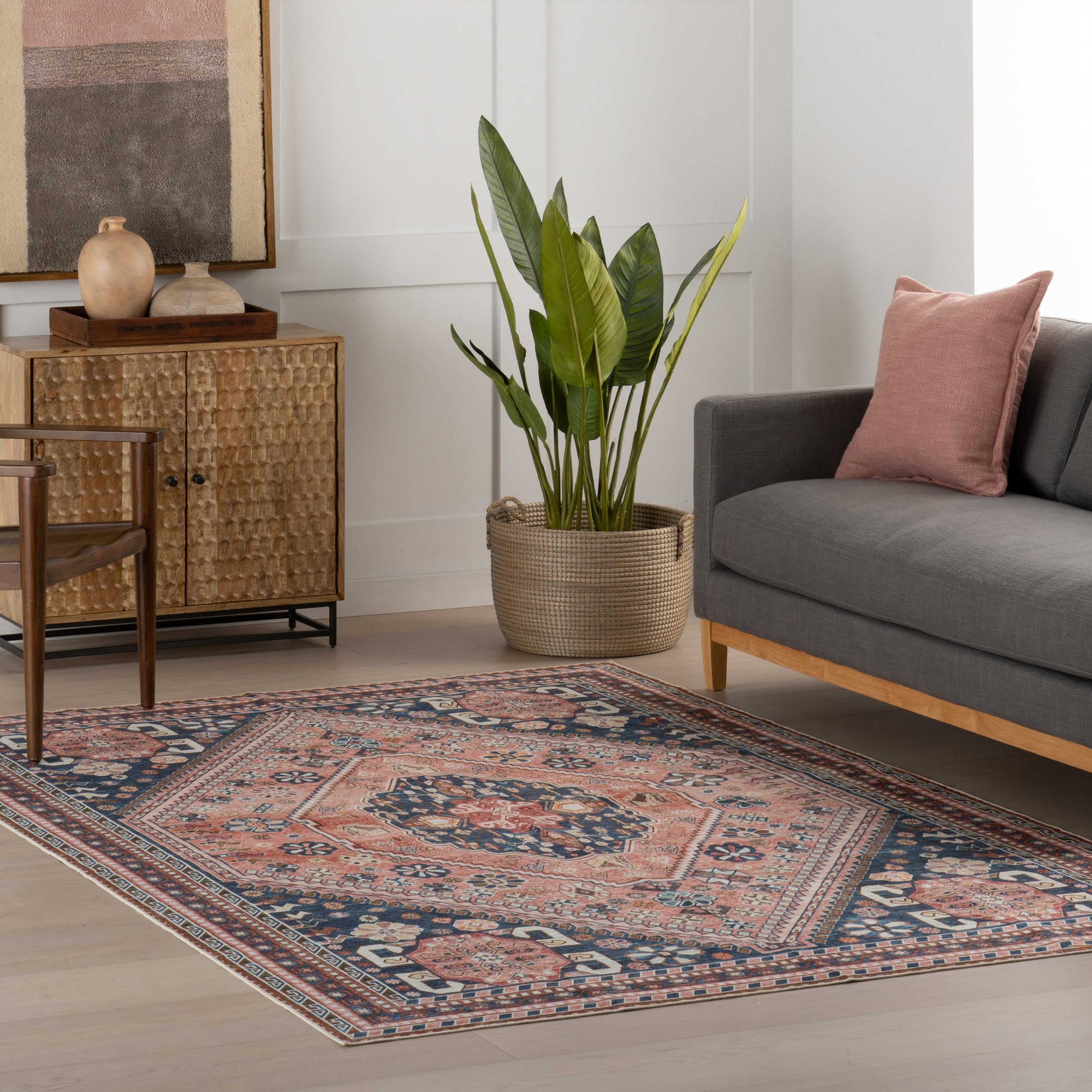 Tapis bleu foncé 2,7x3,6m lavable en machine pour salon nuLOOM Winny