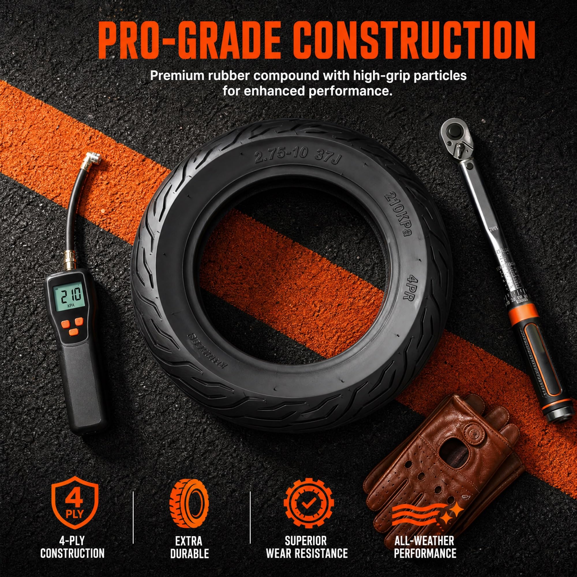 2.75-10 Pneumatico Tubeless, Copertone Anteriore Posteriore per Dirt Bike Mini Moto, Battistrada Stradale Scanalato Tutto Tempo, 37J 4PR Carico Max 128kg (282Lbs)