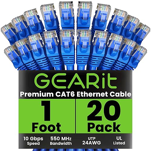 GearIT - Cable Ethernet Categoría 6, sin enganches, cable de red LAN para computadora, Azul