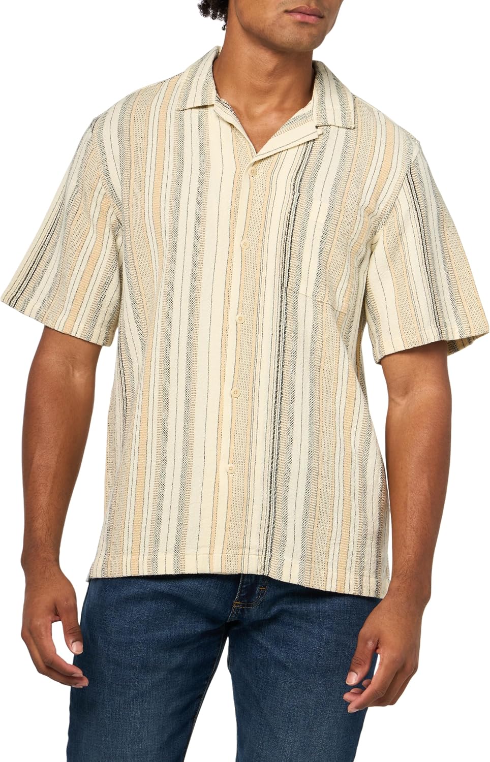 Lucky Brand Men's Striped Short Sleeve Camp Collar Shirt
