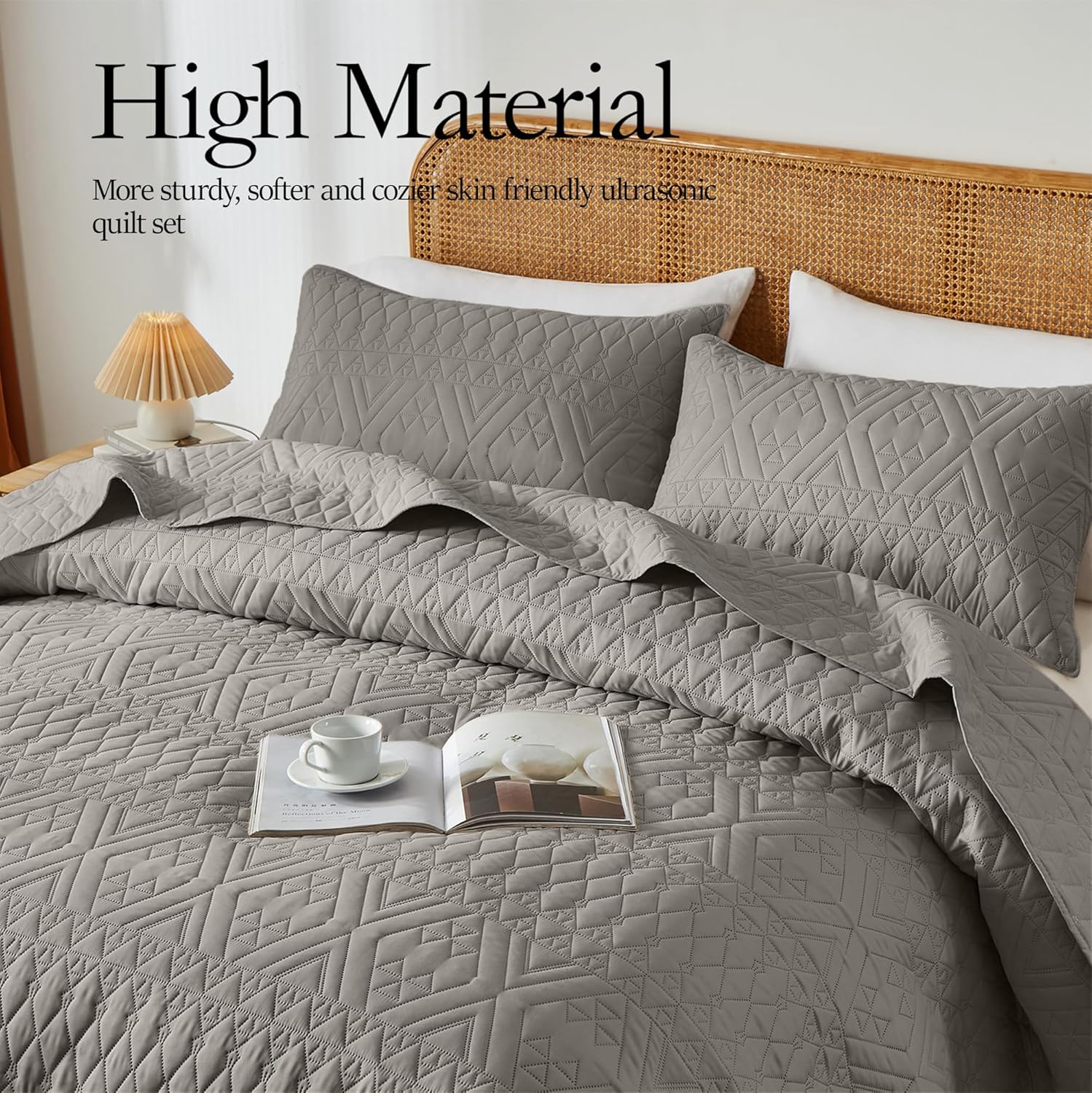 akkialla Twin Size Quilt Bedding Set,Dark Grey Lightweight Microfiber Soft Bedspreads,Modern Style Geoetric Pattern Coverlet Set for All Seasons,2 Piece(1 Quilt,1Pillow Sham) - Image 3