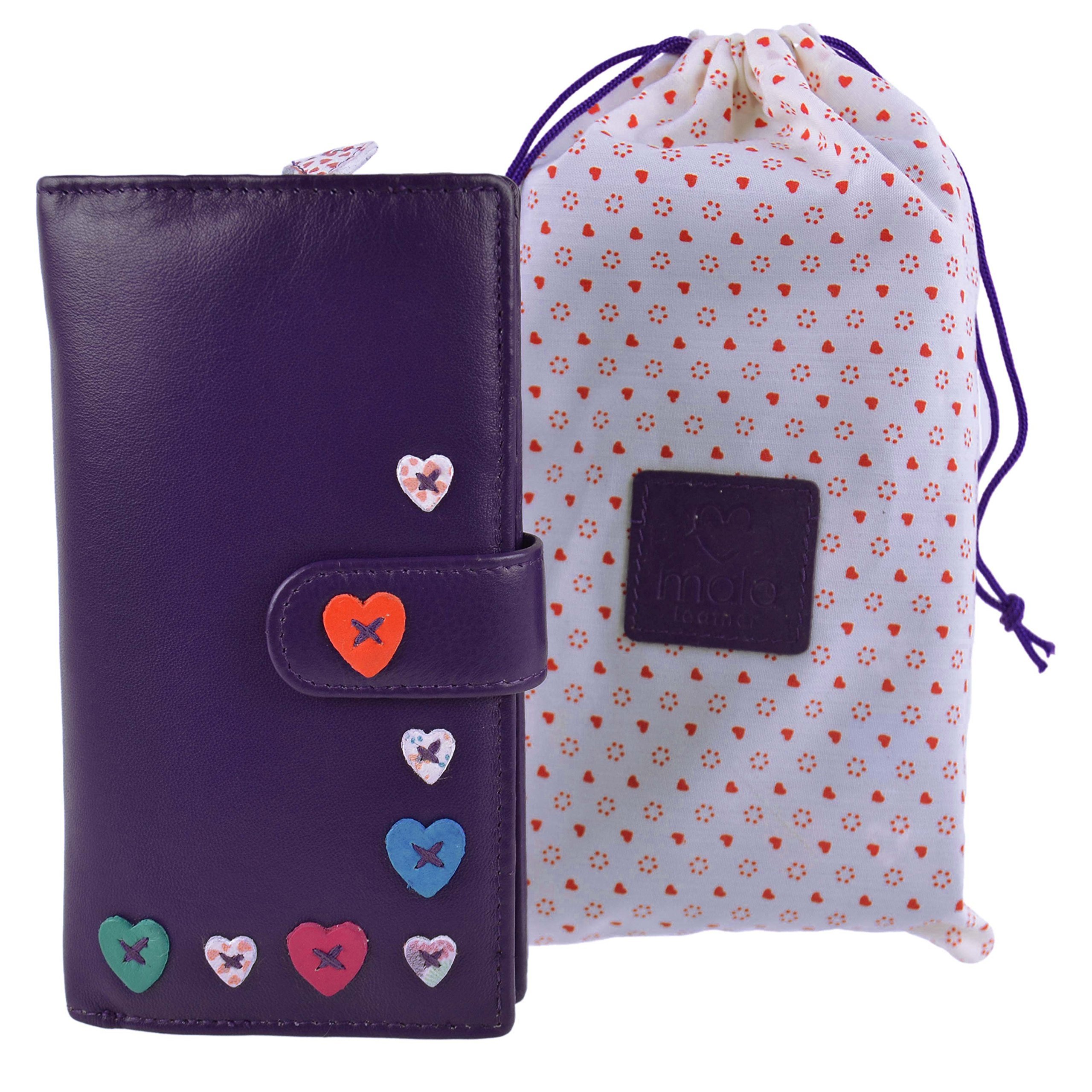 Mala Leather Women's Purple Leather Large Tab Purse/Wallet By Mala; Lucy Collection Handy Heart (Purple)