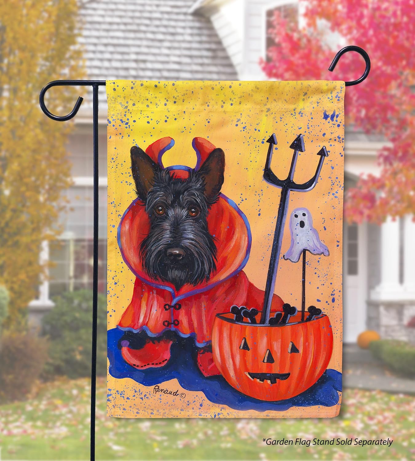 Flagology, Scottish Terrier Boo Hoo Garden Flag 12" x 18", Outdoor Flag, Exclusive Premium Fabric, Dog, Scottish Terrier, Halloween, Precious Pets Paintings