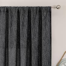Simplebrand Black Semi Sheer Faux Linen Textured Curtains 54 Inch Length 2 Panels Set, Rod Pocket Farmhouse Short Curtain Drapes for Dinning Small Windows Bathroom Bedroom, Each 40Wx54L in, Black