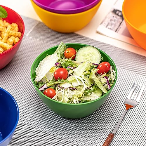 Miniatura 5 de KX-WARE Juego de 6 cuencos de plástico con tapas, irrompibles y reutilizables, de 6 pulgadas, para cereales, sopas y ensaladas, multicolor, aptos