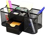 Deco Brothers Mesh Desk Organizer & Pen Caddy - Multi-Compartment Pencil Holder & Office Supply Storage Accessory for Desktop, Black