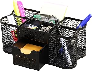 Deco Brothers Mesh Desk Organizer & Pen Caddy - Multi-Compartment Pencil Holder & Office Supply Storage Accessory for Desktop, Black