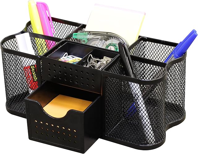 Deco Brothers Mesh Desk Organizer & Pen Caddy - Multi-Compartment Pencil Holder & Office Supply Storage Accessory for Desktop, Black