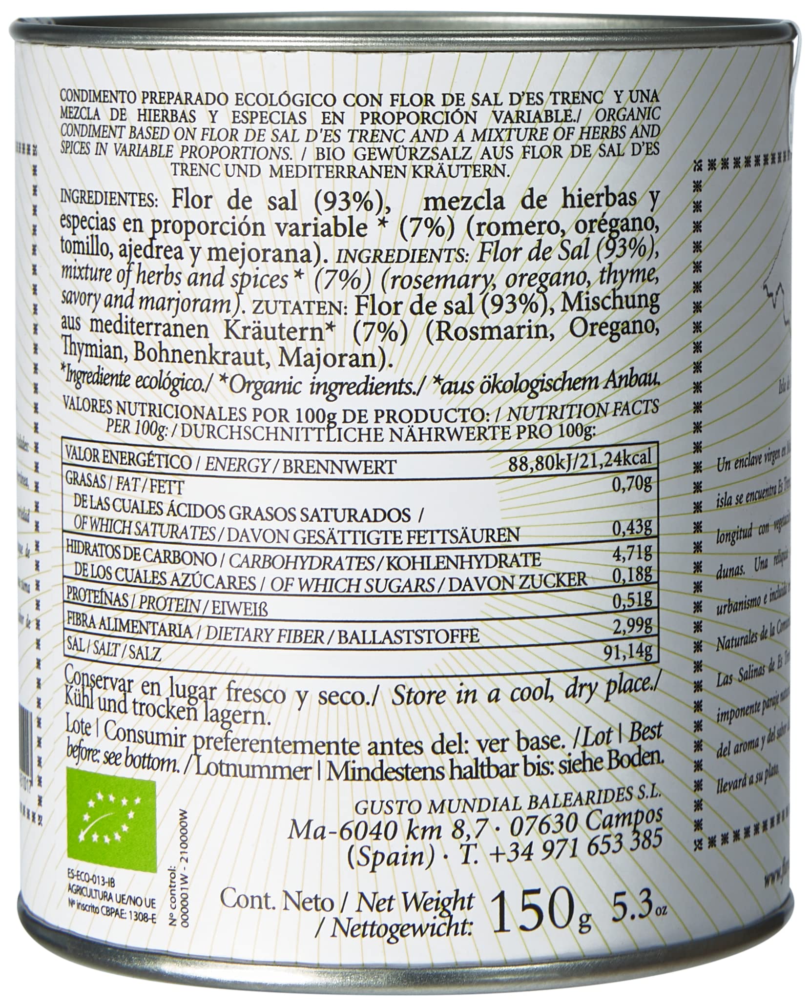 Gusto Mundial Flor de Sal d'Es Trenc Mediterranea sól 150 g | surowa, naturalna sól morska z Majorki | z ziołami śródziemnomorskimi