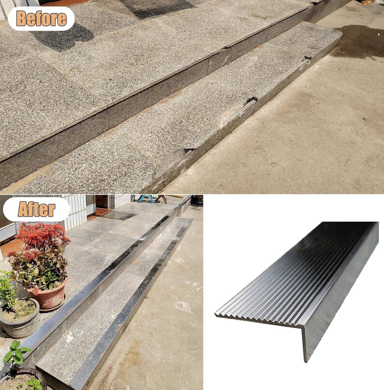 Non-Slip Stainless Steel Floor Trim Strip for Stairs, Outdoor Stair Nosing Protector for Tile & Concrete, 120cm (47") x 3cm (1.18") Edge Guard, Durable Stair Edging Solution