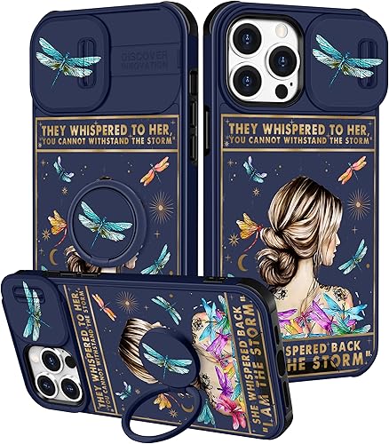 Funda 2 en 1 para iPhone 13 Pro para mujeres, linda cubierta de teléfono para niñas, diseño de niña de moda con cubierta de cámara y soporte de