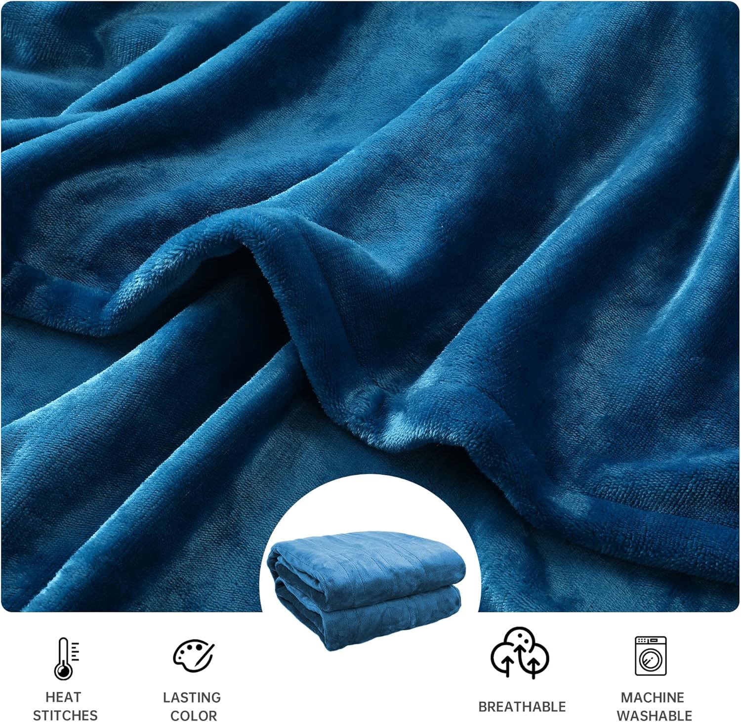 McJaw Heated Electric Blanket Soft Flannel Twin Size 62" x 84", Fast Heat, Machine Washable, Warm and Comfortable, 4 Heating Settings & 10 Hours Auto Shut-Off, Blue