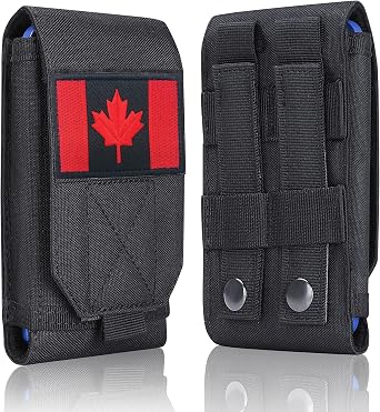 Black Tactical Molle Waterproof Cellphone Pouch Case,Heavy Duty Phone Holster Bag for iPhone 11 12 13 Pro Max Less 6.7" PhoneFits Otterbox/Survivor Protective Case on with Canada Flag Patch