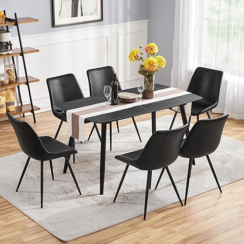 Miniatura 4 de Yaheetech Juego de 6 sillas de comedor modernas tapizadas con asiento de piel sintética y patas de metal para el hogar, cocina, diseño sin brazos,