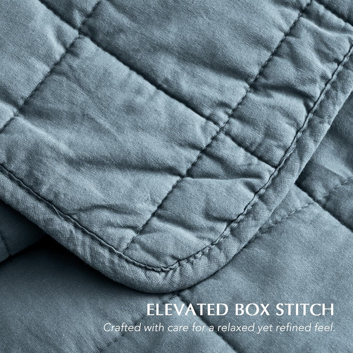 EVERGRACEHOME 100% Cotton Box Stitch Quilt Bedding Set Queen Size 3 Pieces, Garment-Washed Lightweight Soft Cozy Coverlet, Quilted Bedspread Sets with 2 Shams for All Season, Midnight Blue - Image 3