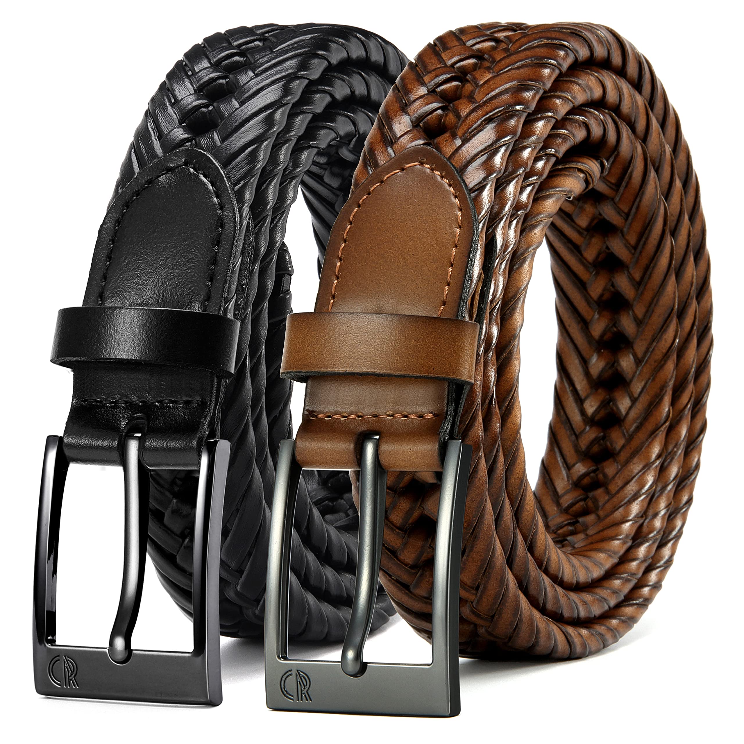 CHAOREN Leather Braided Belts for Men 2 Pack - 1 1 8 Leather Belts in Package Box -