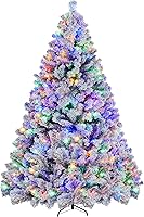 Vista 1 de Yaheetech 7.5ft Pre-lit Spruce Artificial Christmas Tree Snow Flocked Hinges Tree with 550 Multicolor LED Lights & 1284 Branch Tips & Metal Stand