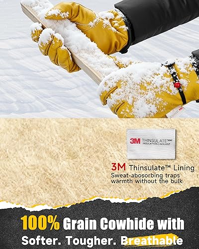Miniatura 2 de DULFINE Winter Leather Work Gloves for Men and Women,3M Thinsulate Lining for Cold Weather Work, Thermal Insulated Gloves