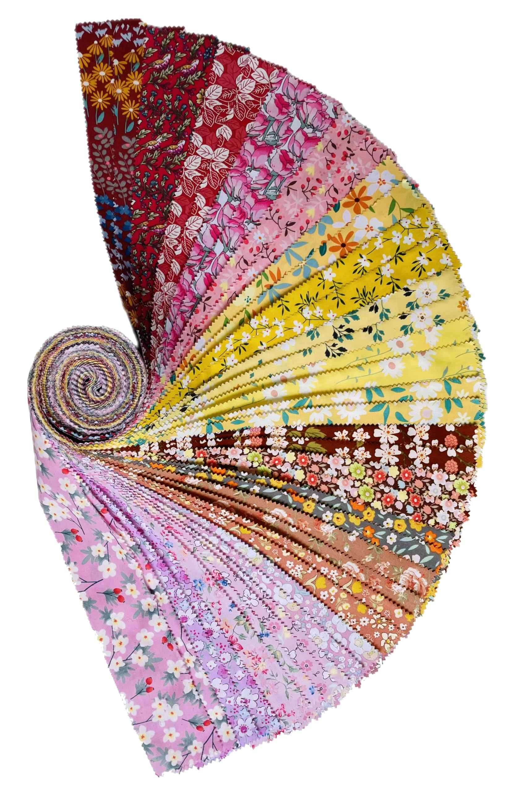 Jelly Roll Fabric 100% Cotton Quilting Fabric, 40 Pre-Cut Strips (2.5 x 44 Inch) for Quilting and Sewing - 20 Assorted Floral Prints -Warm