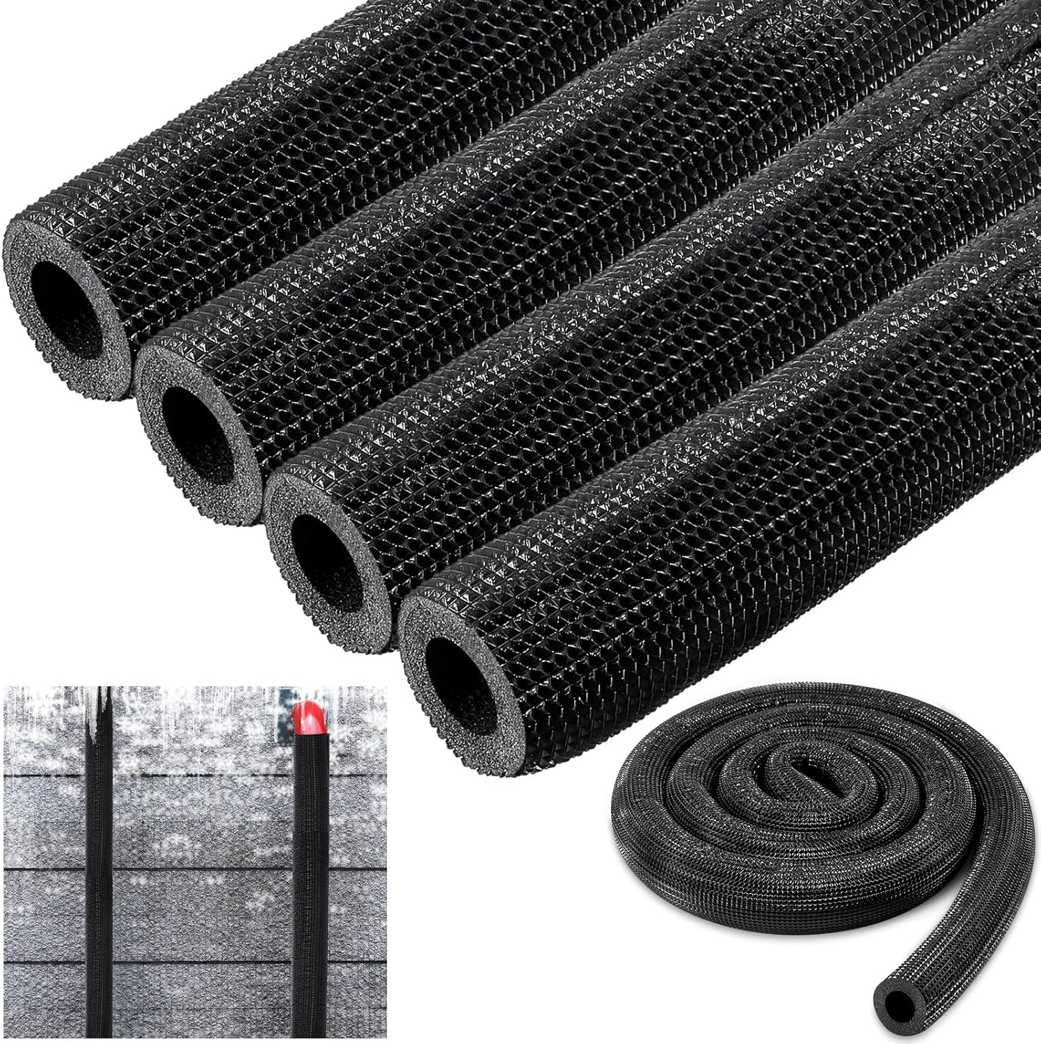 Pangda 4 Pcs 6 ft Pipe Insulation Foam Tube Heat Preservation Insulated Foam Anti Slip Tubing Cover Wrap for Water and Air Conditioning Copper Winter(0.98 x 0.59 x 72 Inch,Black) 0.98 x 0.59 x 72 Inch Black
