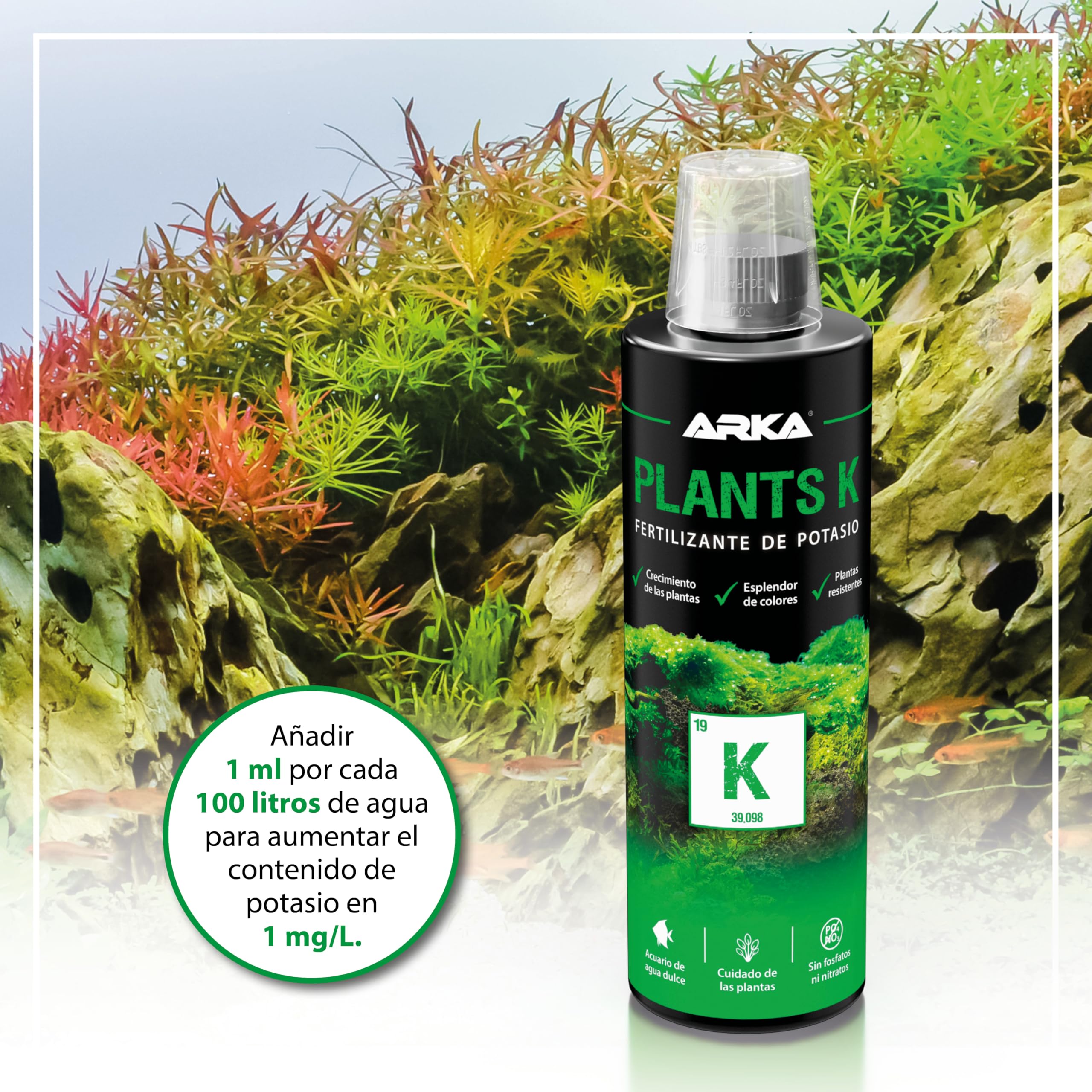 ARKA Plants K – Fertilizante líquido de potasio para Plantas de Acuario, Altamente Concentrado, Transparent