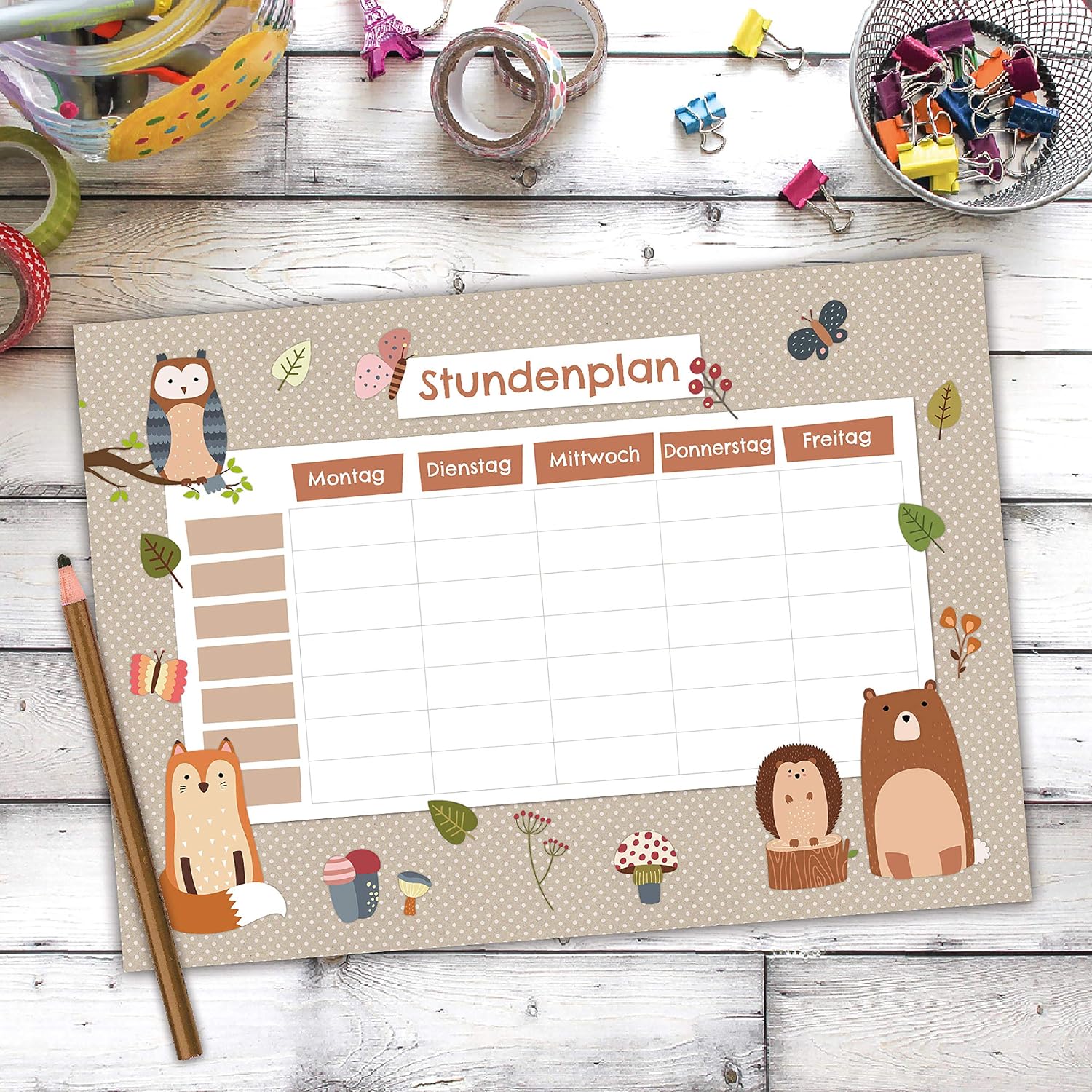 Papierdrachen Timetable DIN A4 Pad - Forest Animals - Writeable School - Diary and Weekly Planner - Image 4