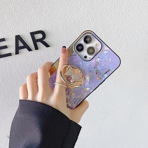 Miniatura 9 de AmazFCCY Funda con función atril para iPhone 15 Pro Max de 6.7 pulgadas, bonita mariposa 3D con diamantes de imitación de lujo con purpurina