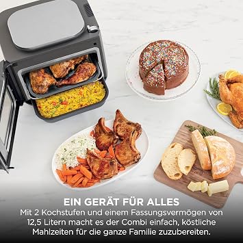 Ninja Combi 12-in-1 Multi-Cooker Oven & Hot Air Fryer 12 Cooking Functions Air Fryer & Grilling Preparation in 15 Minutes with Baking Tray Pan Crisper Grid Insert Recipes Grey SFP700EU 12 Kochfunktionen Air Fryer & Grillen Zubereitung in 15 Min* mit Backblech Pfanne Crisper Gittereinsatz Rezeptanleitung