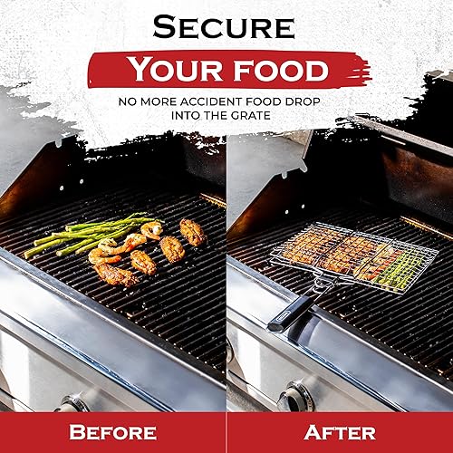 Miniatura 3 de SHIZZO Juego de cestas de parrilla poco profundas, accesorios para parrilla, barbacoa de acero inoxidable, plegable, portátil, estante para acampar
