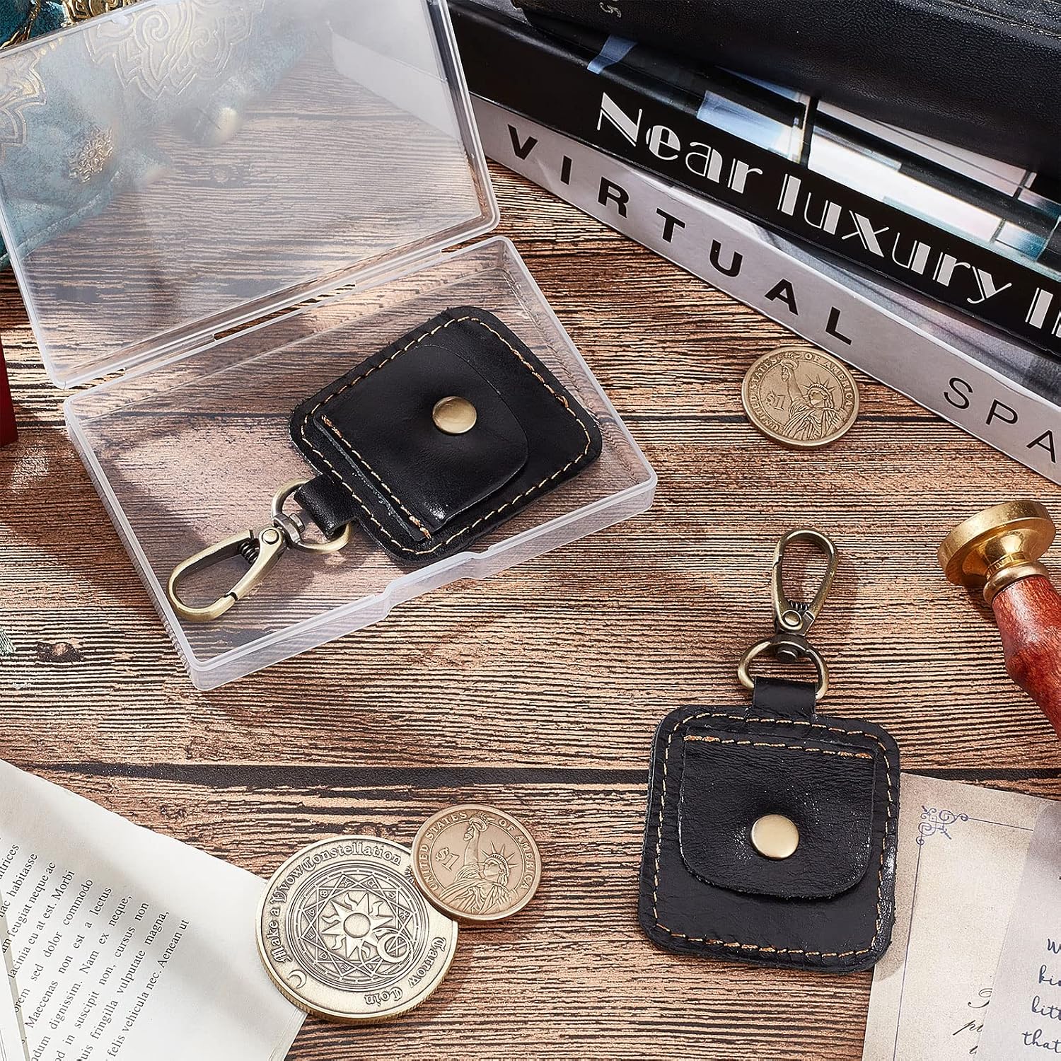 WEBEEDY 2 Pcs Coin Holder Leather Keychain Snap Open Case for Standard Challenge Coin, Recovery Chip - Christmas Unique Gift image 4