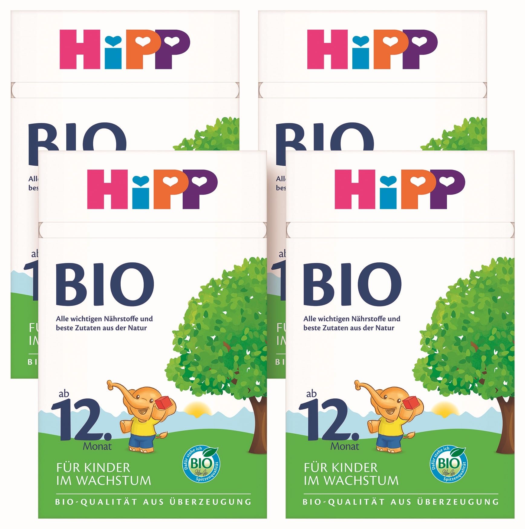HiPP Bio Kindermilch (4 x 600g), nach 12. Monat, mit Calcium, Eisen, Vitamin C und D, für Kleinkinder im Wachstum, in bester Bio-Qualität