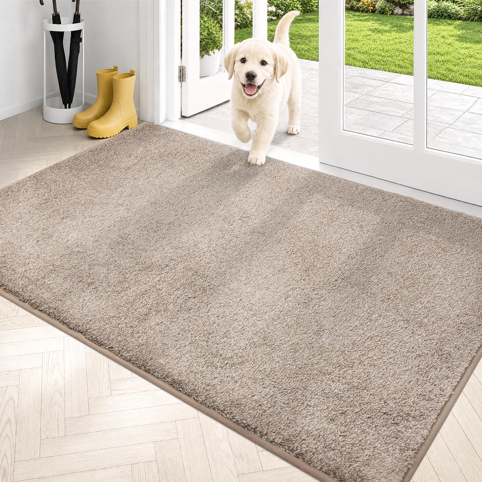 PURRUGS Dirt Trapping Door Mat 86 x 150 cm, Non-Slip Machine Washable Entrance Mat, Dog Doormat, Super Absorbent Entry Rug for Front Door, Back Door, Muddy Shoes and Paws, Taupe