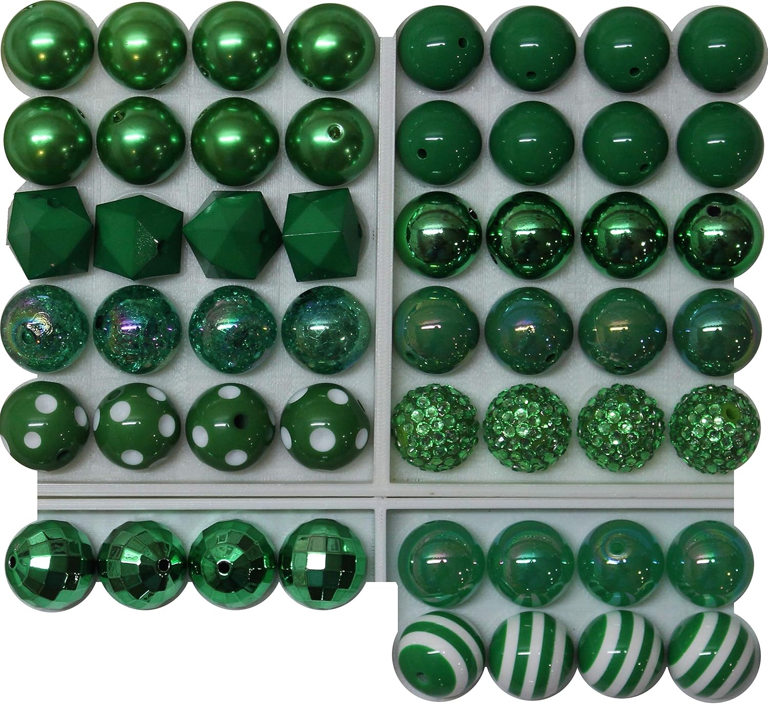 20mm Bulk Mix of 52 Emerald, Christmas Green Chunky Bubblegum Beads 11 Styles Acrylic Gumball Loose Beads Lot